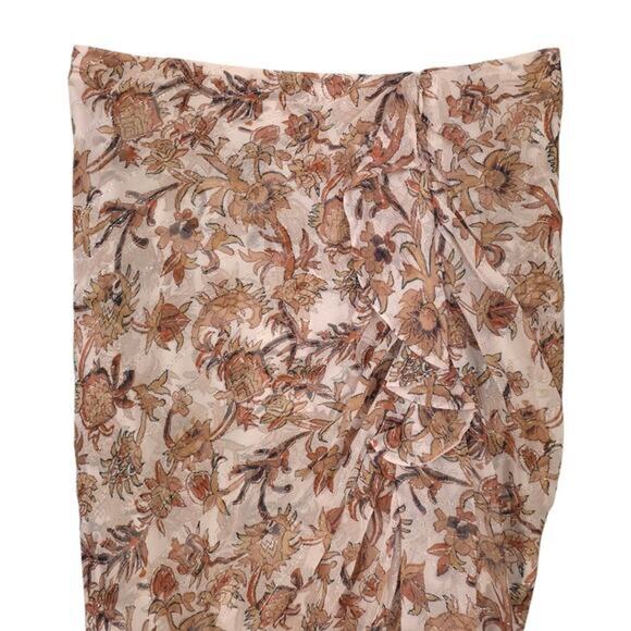 Veronica Beard Silk Midi Skirt Hazel Metallic Floral Asymmetrical Ruffle - Picture 4 of 11
